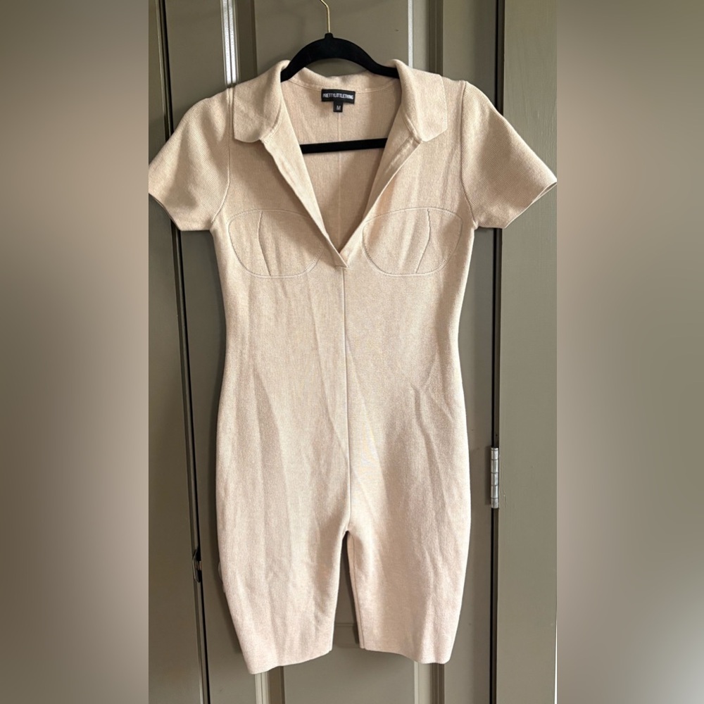 PrettyLittleThing NWOT Beige Short Sleeve Romper